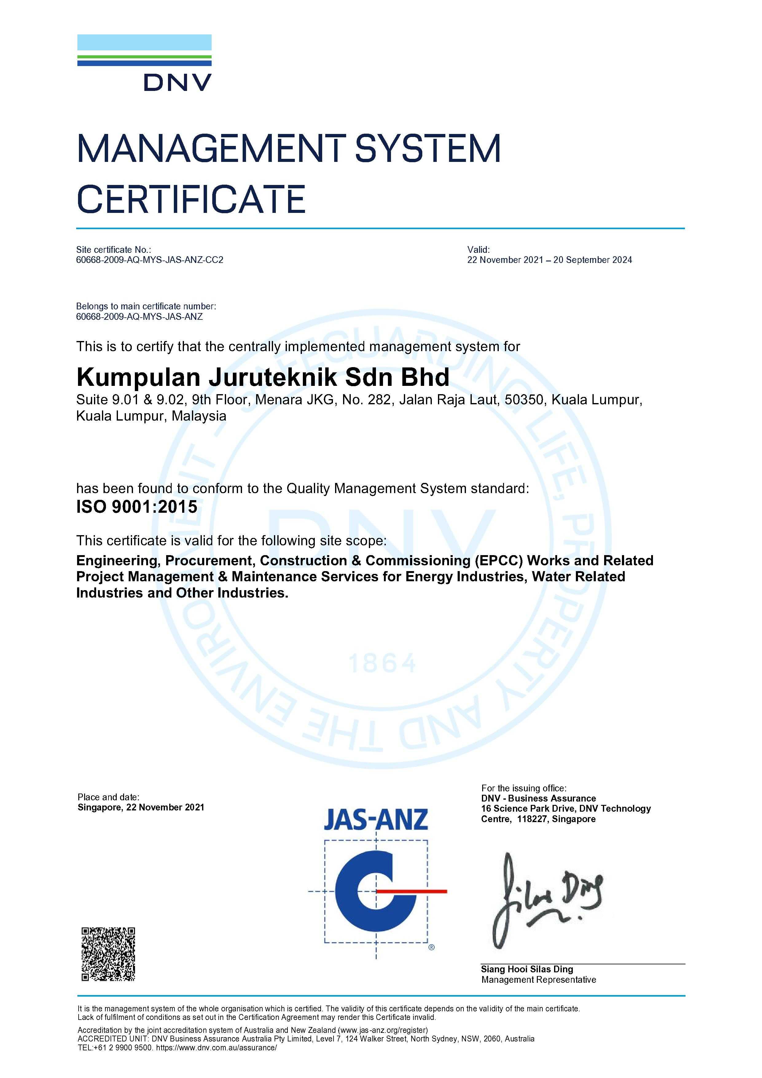 ISO 9001:2015 Kumpulan Juruteknik Sdn Bhd